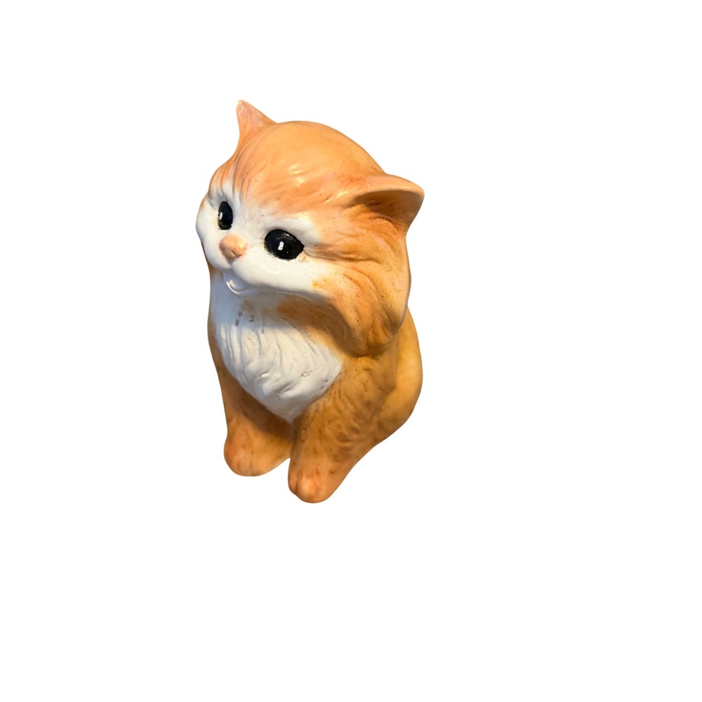 Vintage Orange Tabby Kitten Ceramic Figurine LJ 88 Small Ginger Cat Collectible